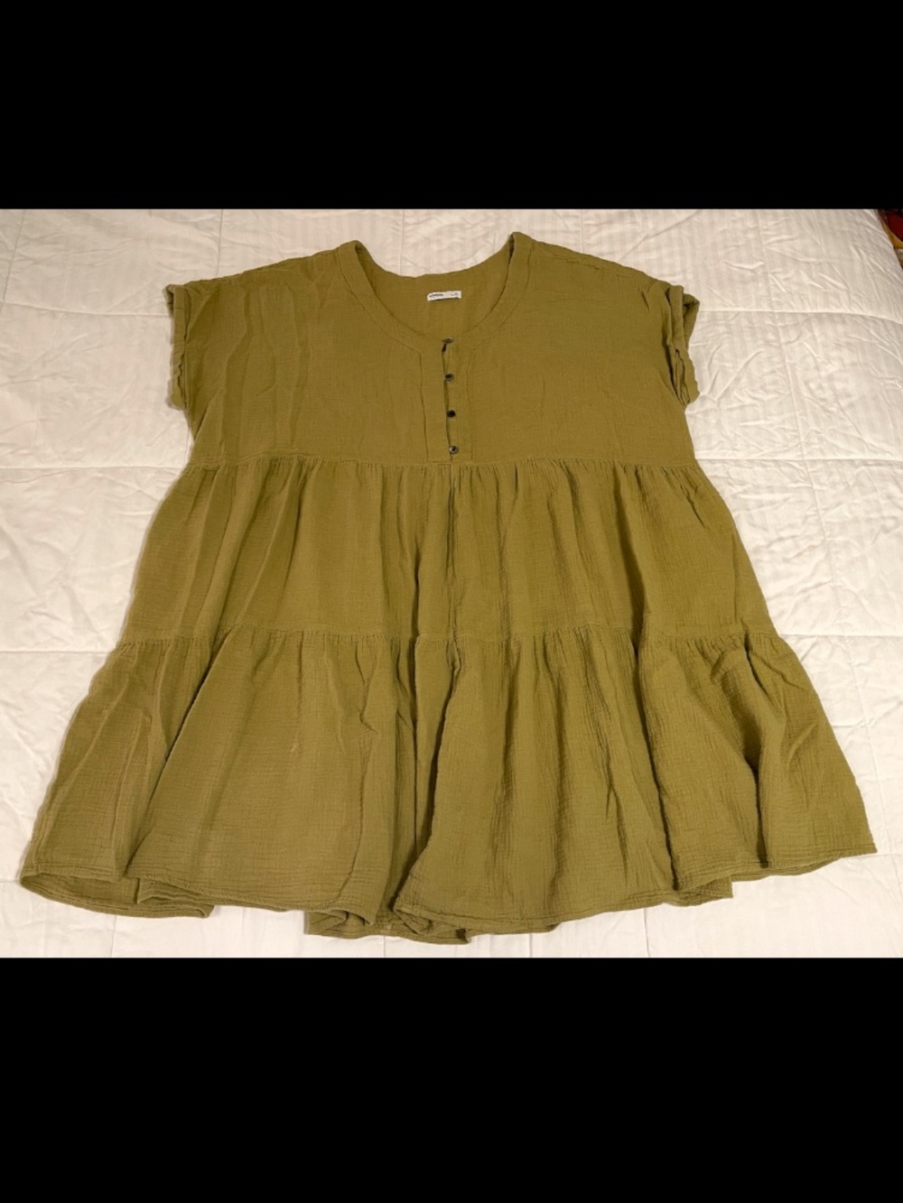 Sonoma 3XL Plus Sized Tiered Midi Dress Gauzy Cotton Olive Green Chartreuse